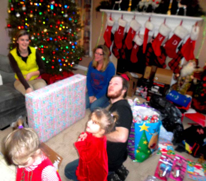 Christmas z Day 2012 - 2 Robby Dianna seeing TV gift from Robin at Robins House