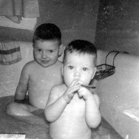 Jack and Jim Kelley in tub on Jackso St - early 60's
