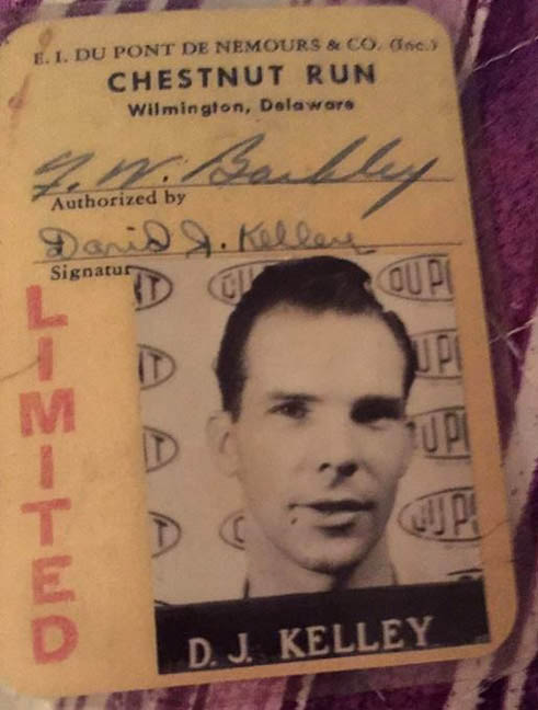 DAVE KELLEY DUPONT WORK ID FROM THE 1950s