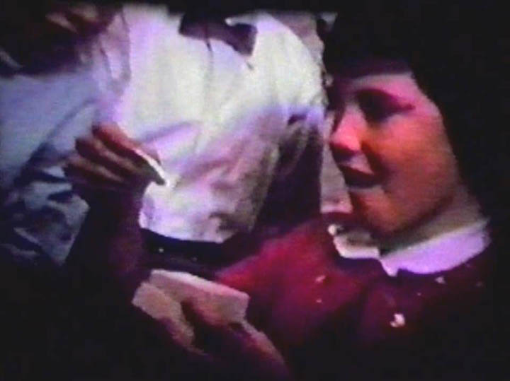 KATHY KELLEY AT HER BIRTHDAY PARTY AT GRANDMOM MORGAN'S HOUSE FROM AN OLD FAMILY MOVIE SCREENSHOT - 1950s