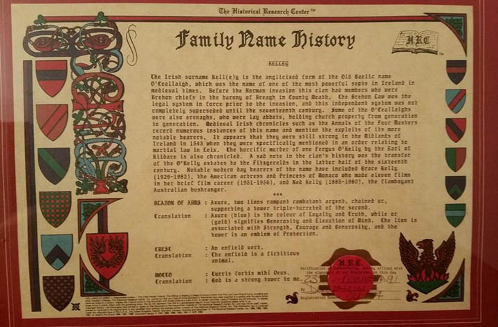 KELLEY FAMILY NAME HISTORY