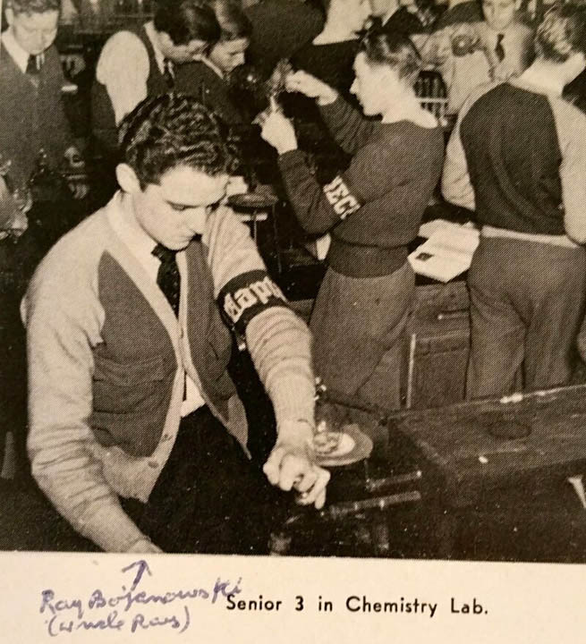 UNCLE RAY BOJANOWSKI HIGH SCHOOL YEARBOOK PHOTO IN CHEMISTRY LAB 1943