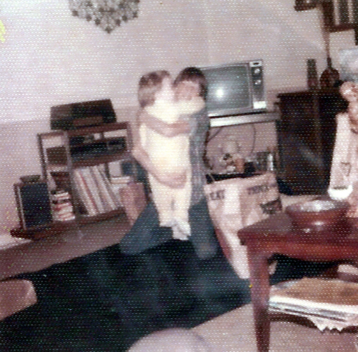 JACK HUGGING JASON IN DAVE KELLEYS LVING ROOM IN EARLY 1970S