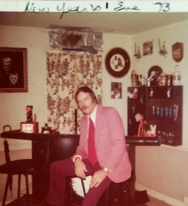 DAVE KELLEY IN HIS VILONE VILLAGE DE HOME NEW YEARS EVE 1973